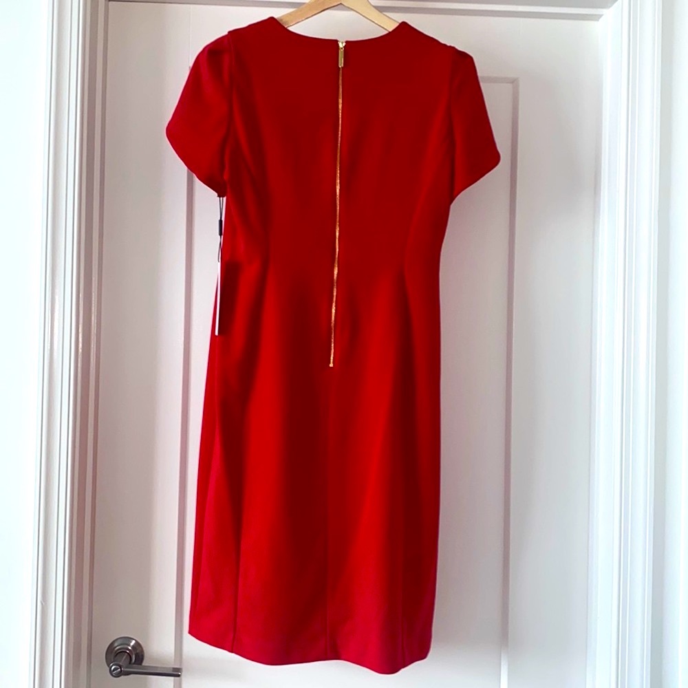 🌷NWT! Red Calvin Klein Sheath Tulip Sleeve Dress - Picture 3 of 9